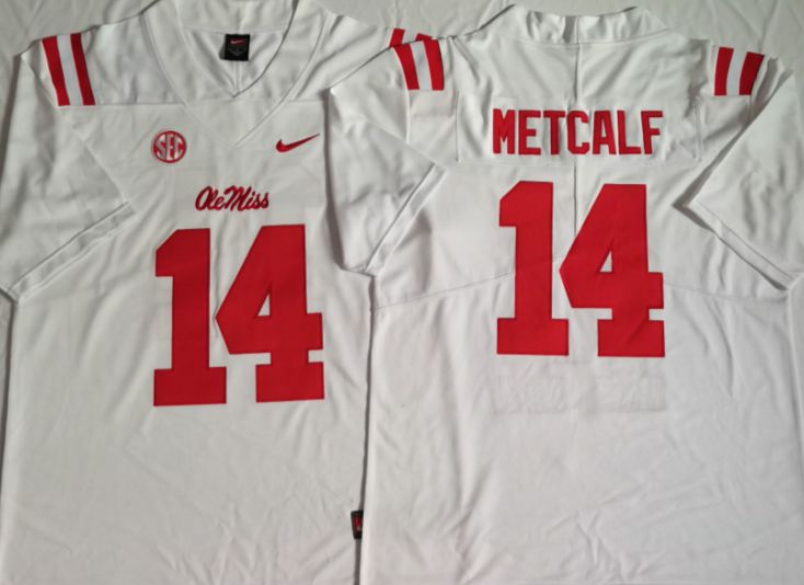 Men Ole Miss Rebels #14 Metcalf White Nike 2025 NCAA Jersey